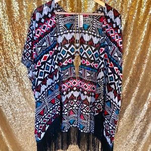 Sheer Tribal Print Kimono with gorg Black fringe❤️